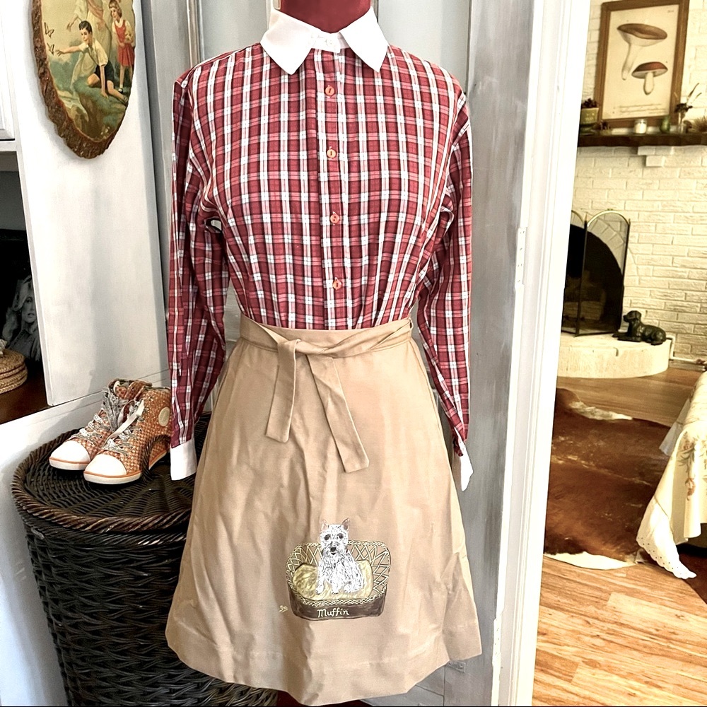 Hand-painted dog wrap skirt-khaki 80s One of a Kind